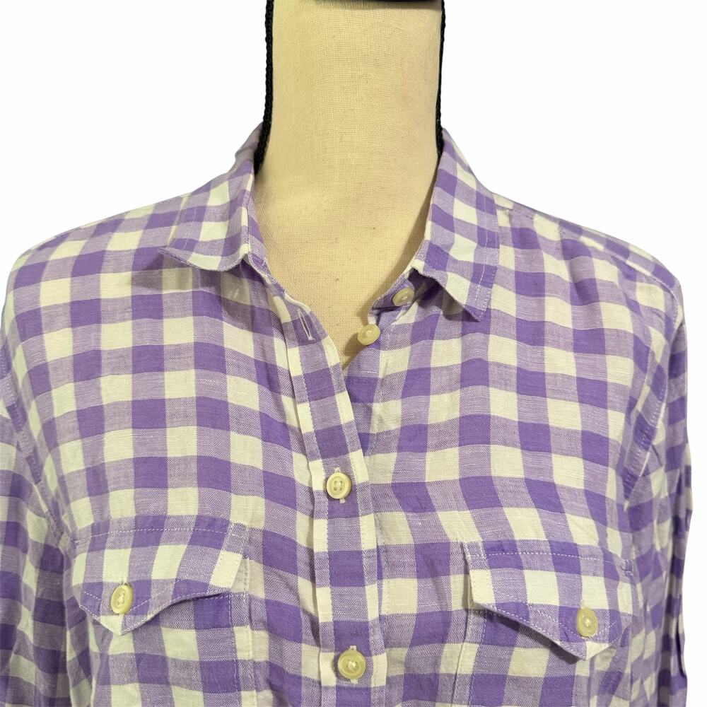 Banana Republic Wmns Purple White Plaid Linen Blend Button Up Shirt Sz L Classic
